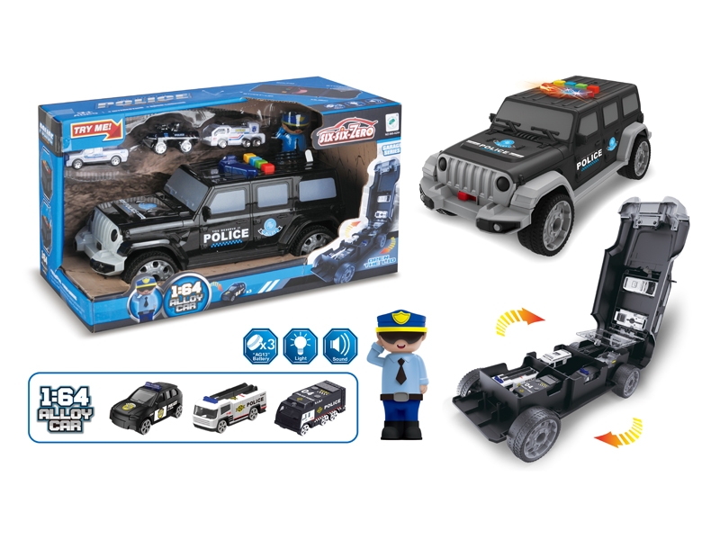 STORAGE POLICE CAR W/LIGHT & MUSIC & FREE WAY DIE CAST CAR 3PCS,INCLUDED BATTERY - HP1138729
