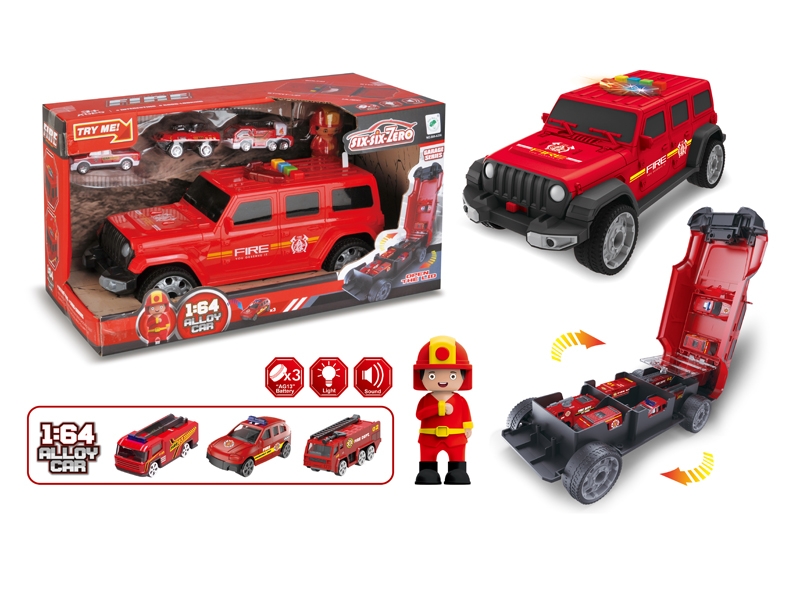 STORAGE FIRE FIGHTING TRUCK W/LIGHT & MUSIC & FREE WAY DIE CAST CAR 3PCS,INCLUDED BATTERY - HP1138731