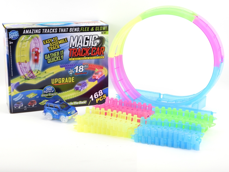 360旋转轨道8.5cm夜光积木轨道灯光透明吉普车（168PCS),车子兰、红混装 - HP1139630