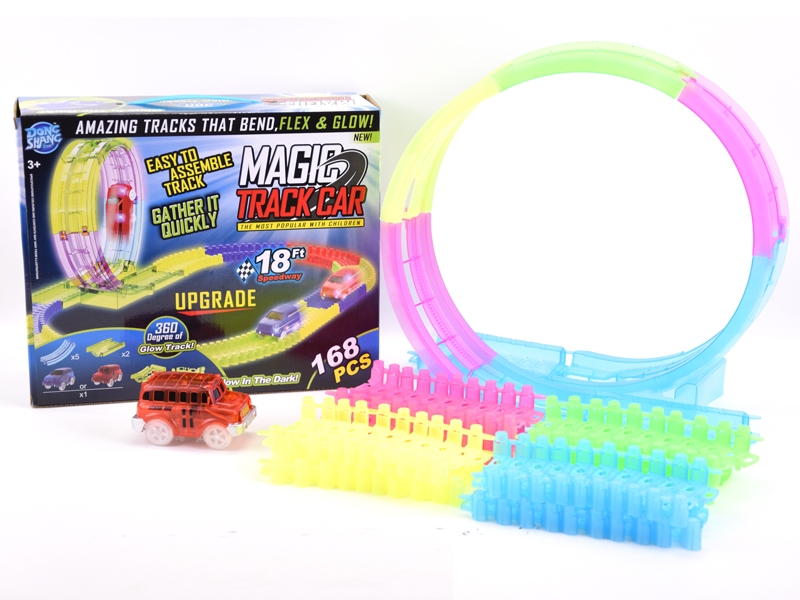 360旋转轨道8.5cm夜光积木轨道灯光透明校巴车（168PCS),车子黄、红混装 - HP1139631
