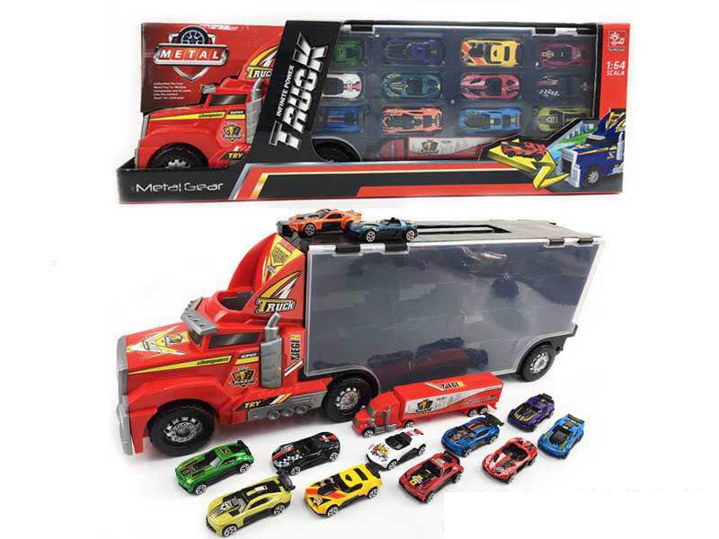 FREE WAY TRUCK W/FREE WAY DIE CAST CAR 12PCS & LIGHT & MUSIC - HP1139996