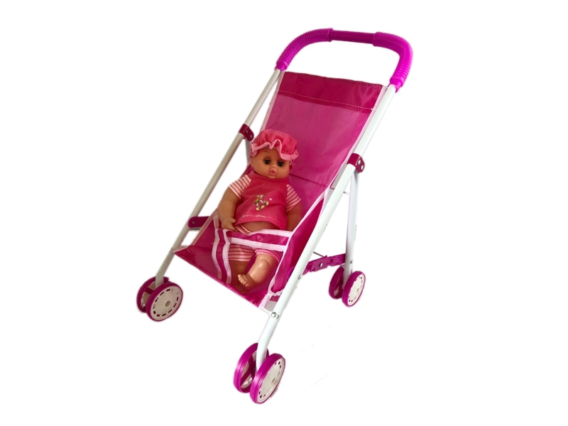 BABY STROLLER W/DOLL RED & BLUE - HP1140015
