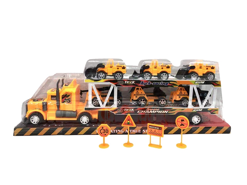 FRICTION TRUCK W/FREE WAY CAR 6PCS,RED/YELLOW - HP1140924