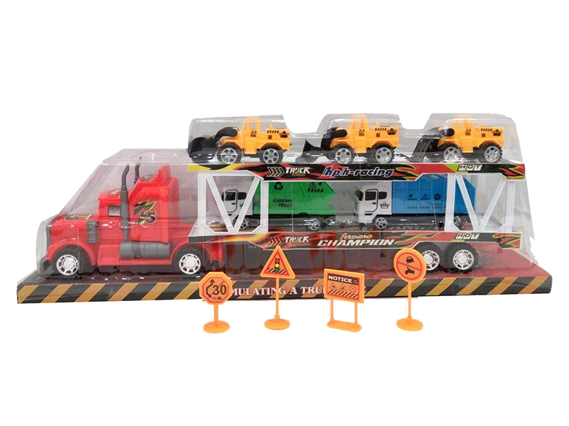FRICTION TRUCK W/FREE WAY CAR 5PCS,RED/YELLOW - HP1140925