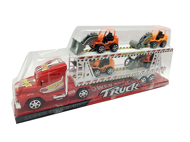 FRICTION TRUCK W/FREE WAY CONSTRUCTION CAR 4PCS,RED/BLUE/GREEN - HP1140929