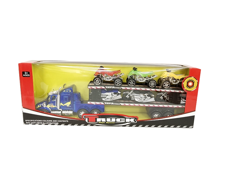FRICTION TRUCK W/FREE WAY CAR 6PCS,RED/BLUE/BLACK - HP1141006