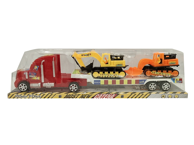 FRICTION TRUCK W/CONSTRUCTION CAR 2PCS,RED/BLUE - HP1141051
