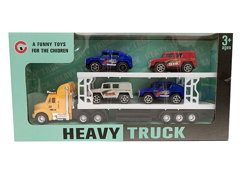 FRICTION TRUCK W/FREE WAY CAR 4PCS，RED/YELLOW/WHITE - HP1141132