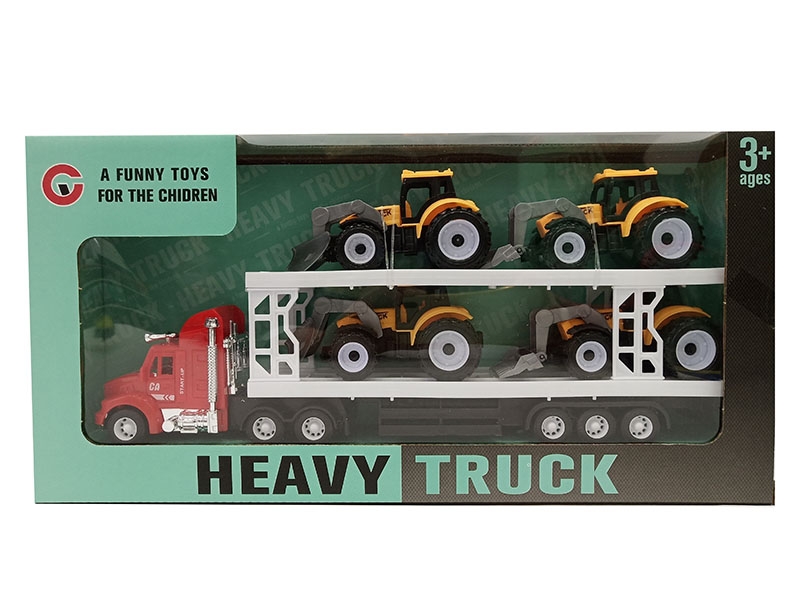 FRICTION TRUCK W/FREE WAY CAR 4PCS，RED/YELLOW/WHITE - HP1141133