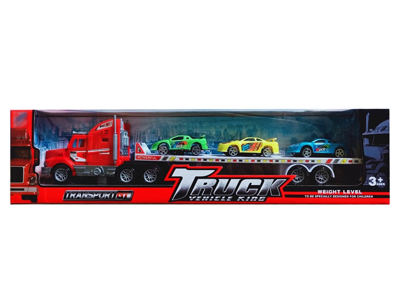 FRCITION TRUCK W/3 FREE WAY CARS,RED/YELLOW/BLUE - HP1141874