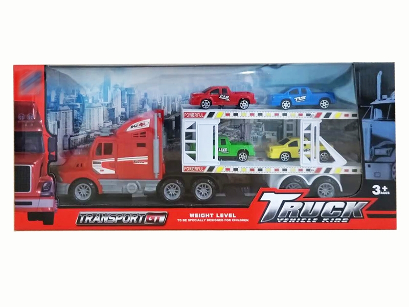 FRCITION TRUCK W/4 FREE WAY CARS,RED/YELLOW/BLUE - HP1142255