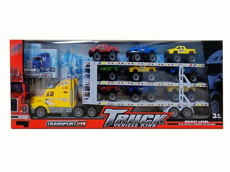 FRCITION TRUCK W/9 FREE WAY CARS,RED/YELLOW/BLUE - HP1142258