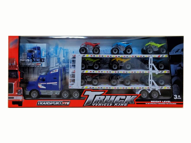 FRCITION TRUCK W/9 FREE WAY CARS,RED/YELLOW/BLUE - HP1142259