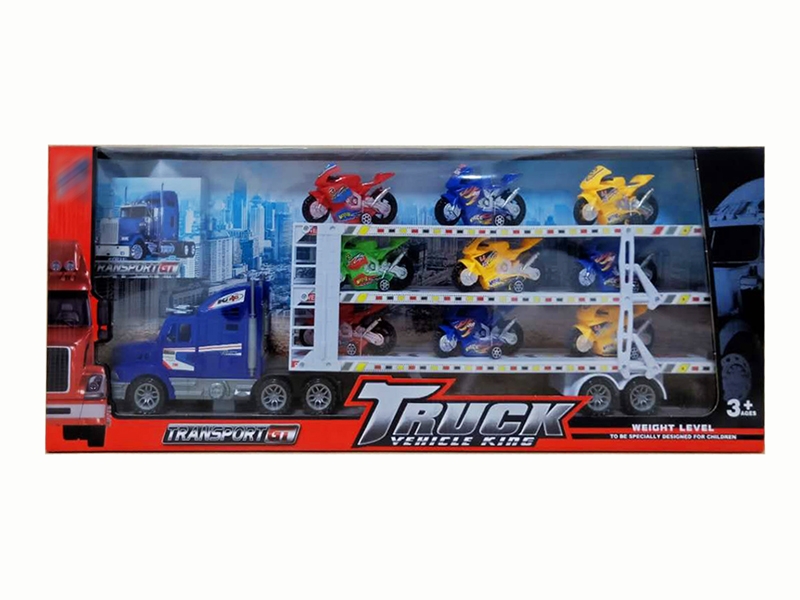 FRCITION TRUCK W/9 FREE WAY CARS,RED/YELLOW/BLUE - HP1142260