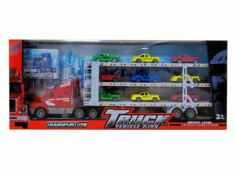 FRCITION TRUCK W/9 FREE WAY CARS,RED/YELLOW/BLUE - HP1142261