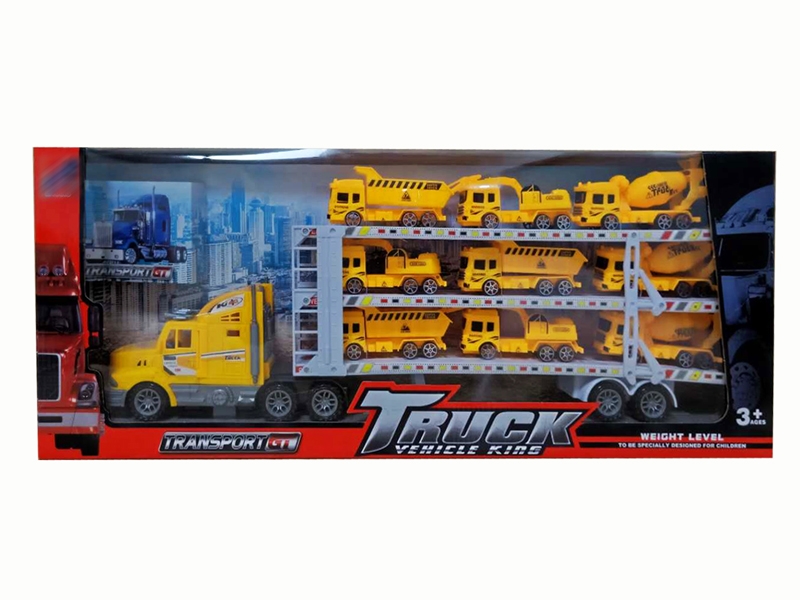 FRCITION TRUCK W/9 FREE WAY CARS,RED/YELLOW/BLUE - HP1142262