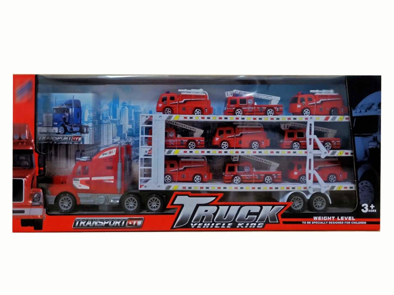 FRCITION TRUCK W/9 FREE WAY CARS,RED/YELLOW/BLUE - HP1142263