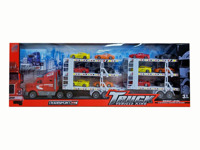 FRCITION TRUCK W/12 FREE WAY CARS,RED/YELLOW/BLUE - HP1142264