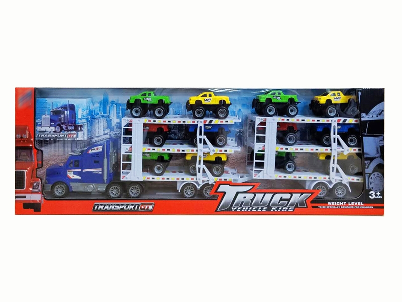 FRCITION TRUCK W/12 FREE WAY CARS,RED/YELLOW/BLUE - HP1142265