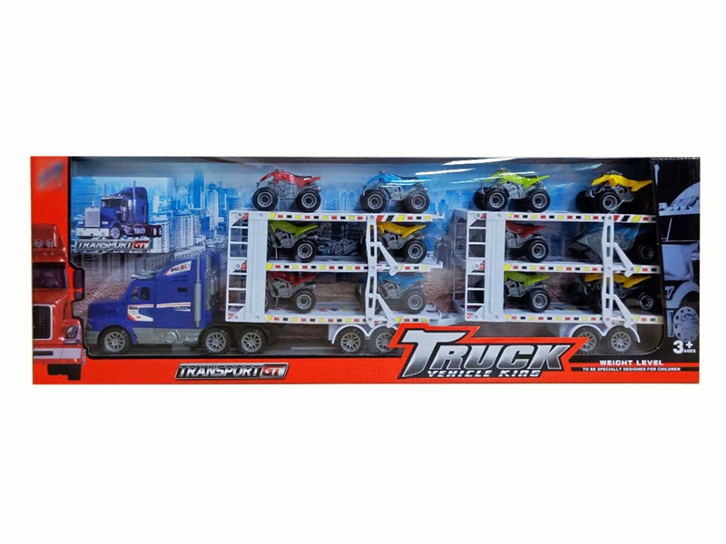 FRCITION TRUCK W/12 FREE WAY CARS,RED/YELLOW/BLUE - HP1142266