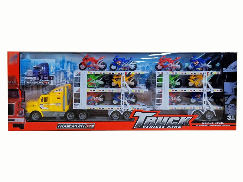 FRCITION TRUCK W/12 FREE WAY CARS,RED/YELLOW/BLUE - HP1142267