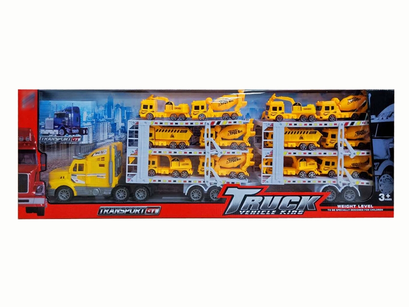 FRCITION TRUCK W/12 FREE WAY CARS,RED/YELLOW/BLUE - HP1142268
