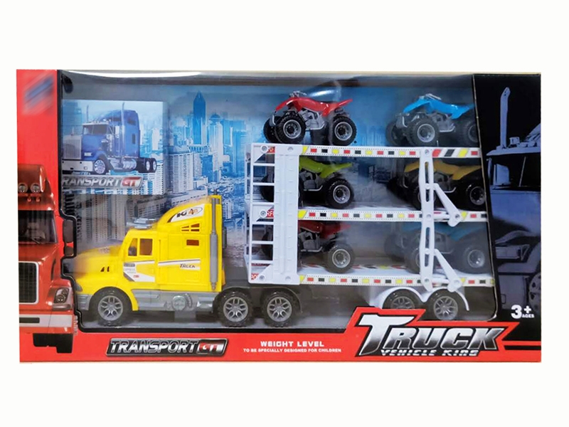 FRCITION TRUCK W/6 FREE WAY CARS,RED/YELLOW/BLUE - HP1142285