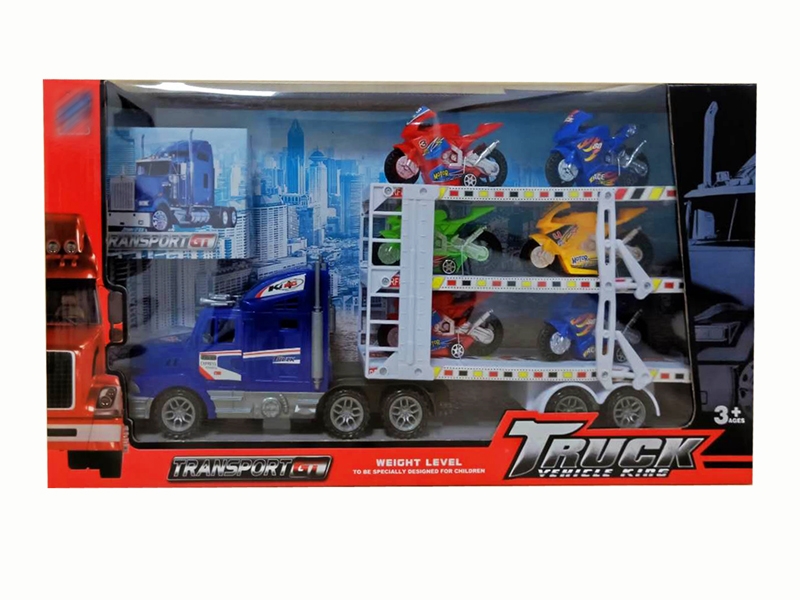 FRCITION TRUCK W/6 FREE WAY CARS,RED/YELLOW/BLUE - HP1142286
