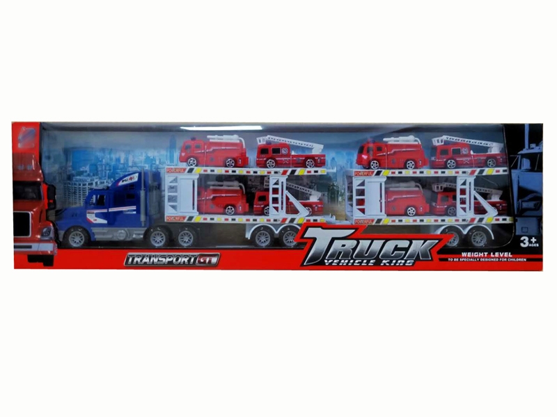 FRCITION TRUCK W/8 FREE WAY CARS,RED/YELLOW/BLUE - HP1142293