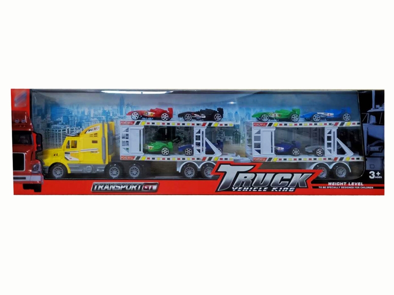 FRCITION TRUCK W/8 FREE WAY CARS,RED/YELLOW/BLUE - HP1142294