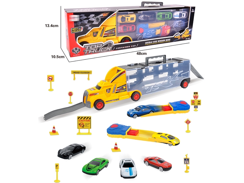 FREE WAY TRUCK W/6PCS FREE WAY DIE CAST CAR & ACCESSORIES,RED/YELLOW/BLUE - HP1145680
