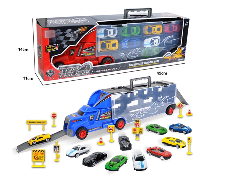 FREE WAY TRUCK W/10PCS FREE WAY DIE CAST CAR & ACCESSORIES,RED/YELLOW/BLUE - HP1145681