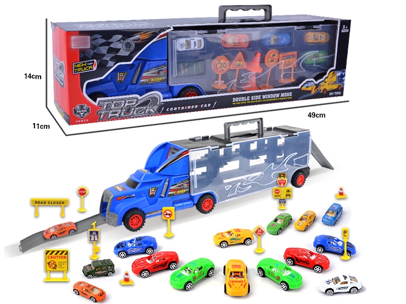 FREE WAY TRUCK W/6PCS FREE WAY DIE CAST CAR & ACCESSORIES,RED/YELLOW/BLUE - HP1145682