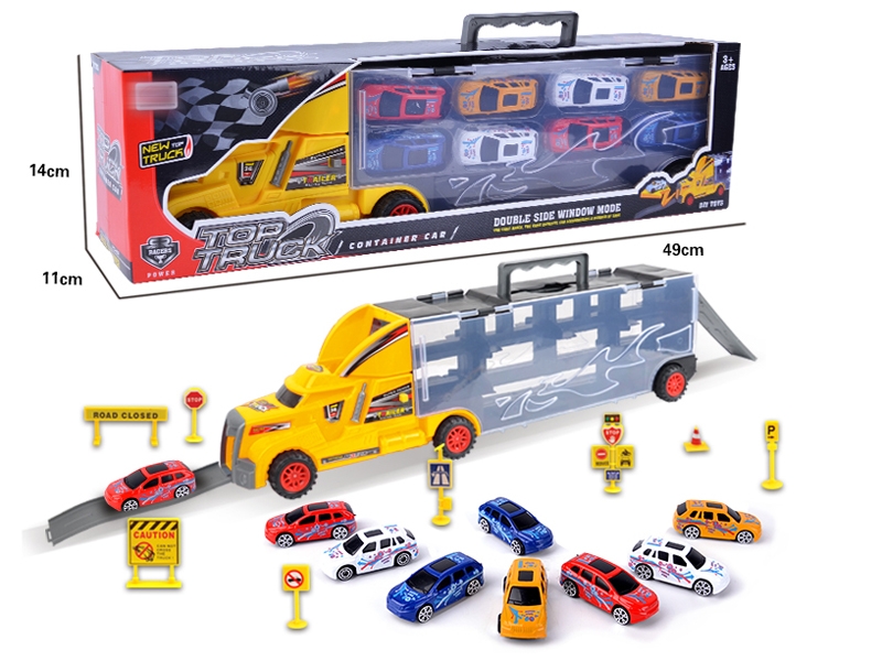 FREE WAY TRUCK W/8PCS FREE WAY DIE CAST CAR & ACCESSORIES,RED/YELLOW/BLUE - HP1145684