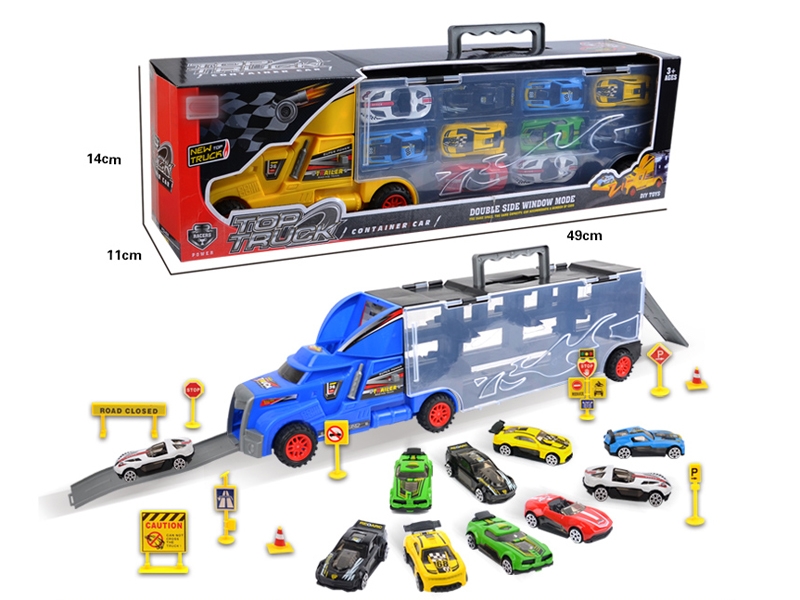 FREE WAY TRUCK W/10PCS FREE WAY DIE CAST CAR & ACCESSORIES,RED/YELLOW/BLUE - HP1145686