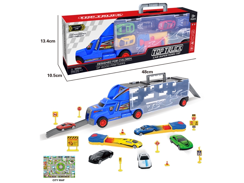 FREE WAY TRUCK W/6PCS FREE WAY DIE CAST CAR & ACCESSORIES,RED/YELLOW/BLUE - HP1145689