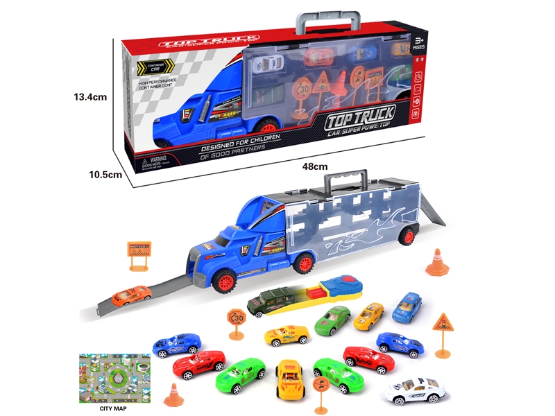 FREE WAY TRUCK W/6PCS FREE WAY DIE CAST CAR & ACCESSORIES,RED/YELLOW/BLUE - HP1145691
