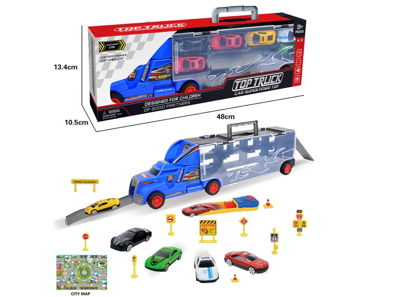 FREE WAY TRUCK W/6PCS FREE WAY DIE CAST CAR & ACCESSORIES,RED/YELLOW/BLUE - HP1145693