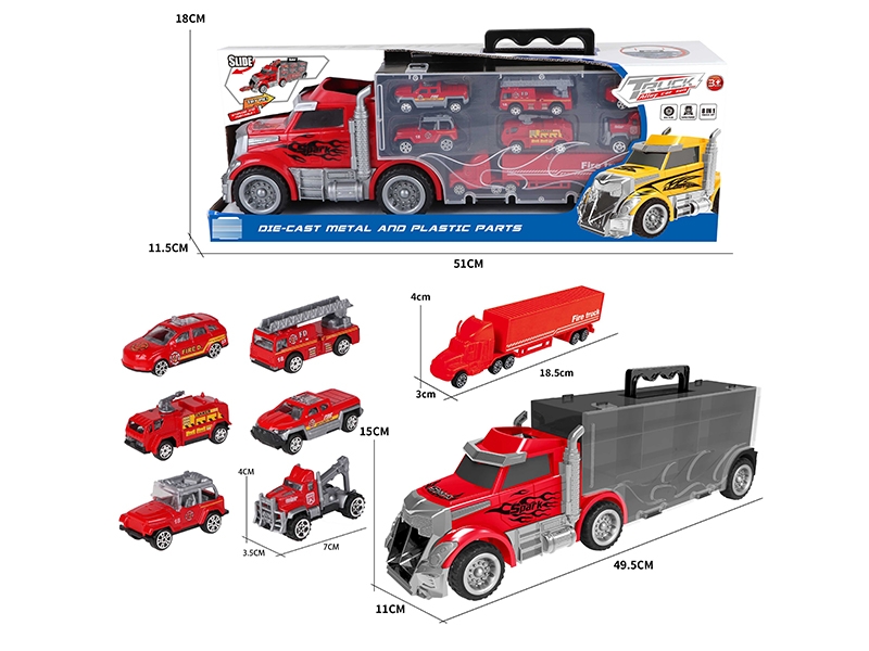 LARGE STORAGE TRUCK +6 ALLOY FIRE TRUCK + SMALL CONTAINER TRUCK - HP1148228