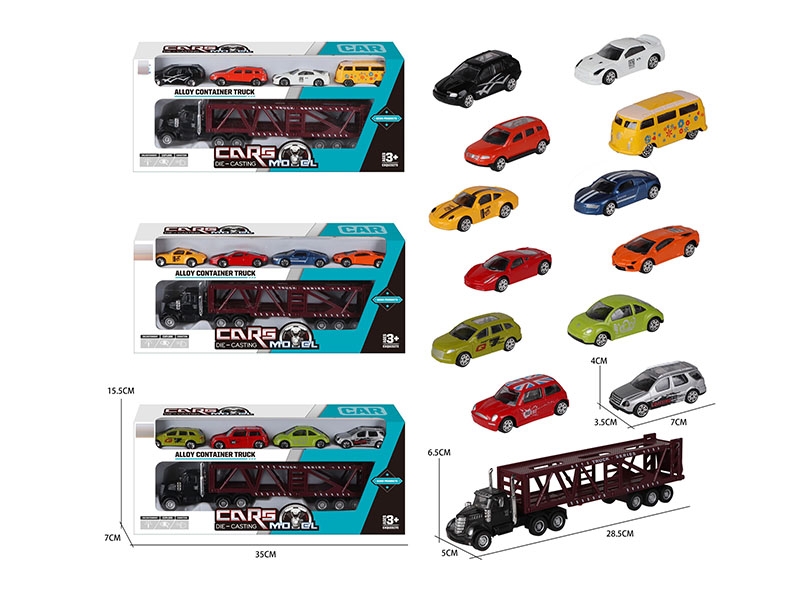 TRACTOR CONTAINER TRUCK WITH ALLOY CARS 12 PCS - HP1148243