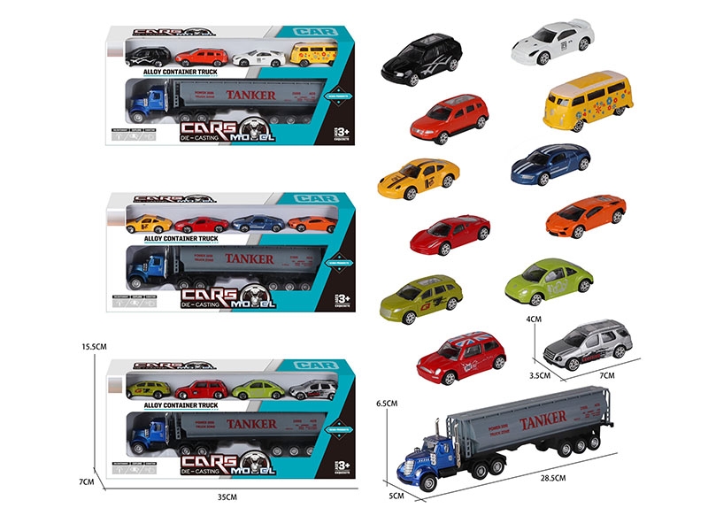 TOW TANKER TRUCK WITH ALLOY CARS 12 PCS - HP1148245