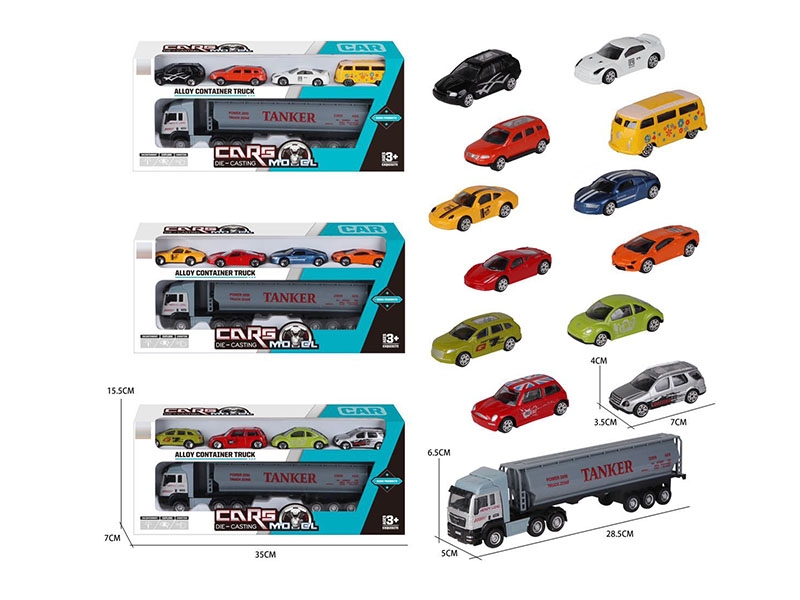 TOW TANKER TRUCK WITH ALLOY CARS 12 PCS - HP1148246