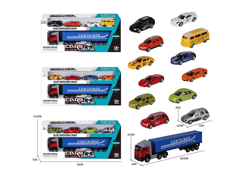 TRACTOR CONTAINER TRUCK WITH ALLOY CARS 12 PCS - HP1148248