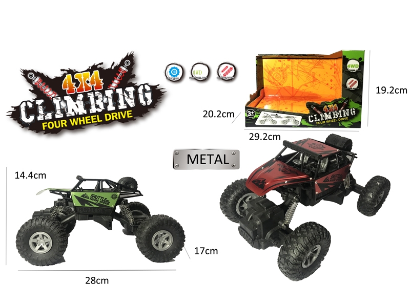 FRICTION CLIMBLING DIE CAST CAR,RED/GREEN,2ASST - HP1148329