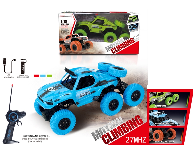 1:18 6 WHEELS R/C CLIMBING CAR INCLUDED 1X3.7V BATTERY+USB , ORANGE,BLUE, GRAY - HP1149114