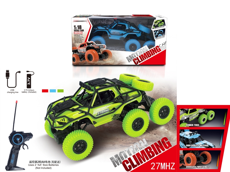 1:18 6 WHEELS R/C CLIMBING CAR INCLUDED 1X3.7V BATTERY+USB , ORANGE,BLUE, GRAY - HP1149115