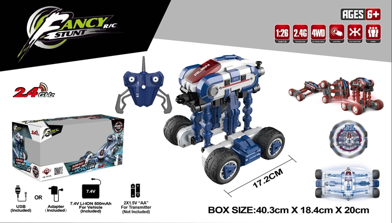1:26 2.4G R/C LONG FEET STUNT CAR W/LED LIGHT (INCLUDED BATTERY & USB CABLE) - HP1149202