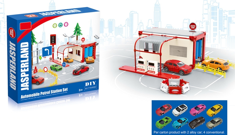 DIY GAS STATION W/2 FREE WAY DIE-CAST CARS (CARS HAVE 4 ASST.) - HP1149254
