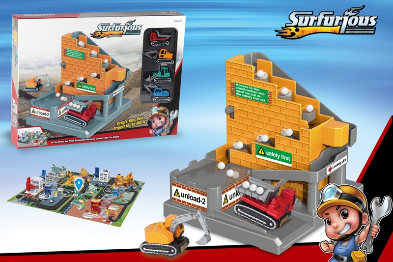 CONSTRUCTION TRANSPORTER SET + 48 PCS PUZZLE W/4 FREE WAY DIE-CAST TRUCK - HP1149303