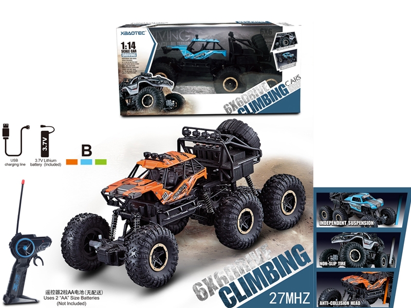 1:14 6 WHEELS R/C CLIMBING CAR INCLUDED 1X3.7V BATTERY+USB , ORANGE,BLUE, GREEN - HP1149419